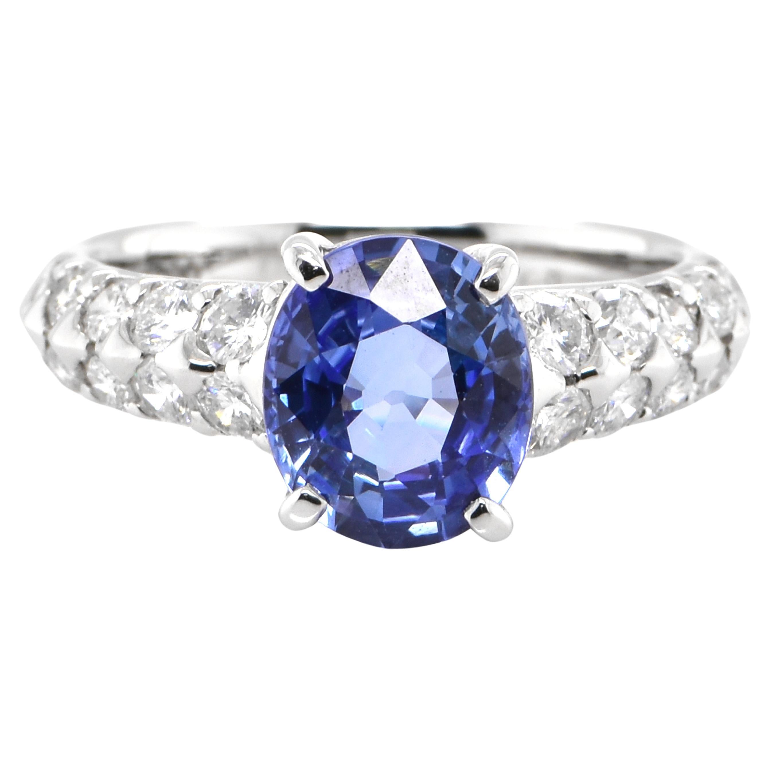 2.17 Carat Natural 'Cornflower Blue' Sapphire and Diamond Made in Platinum For Sale