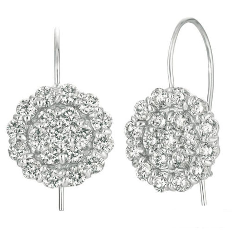 Modern 2.17 Carat Natural Diamond Cluster Earrings G SI 14K White Gold For Sale