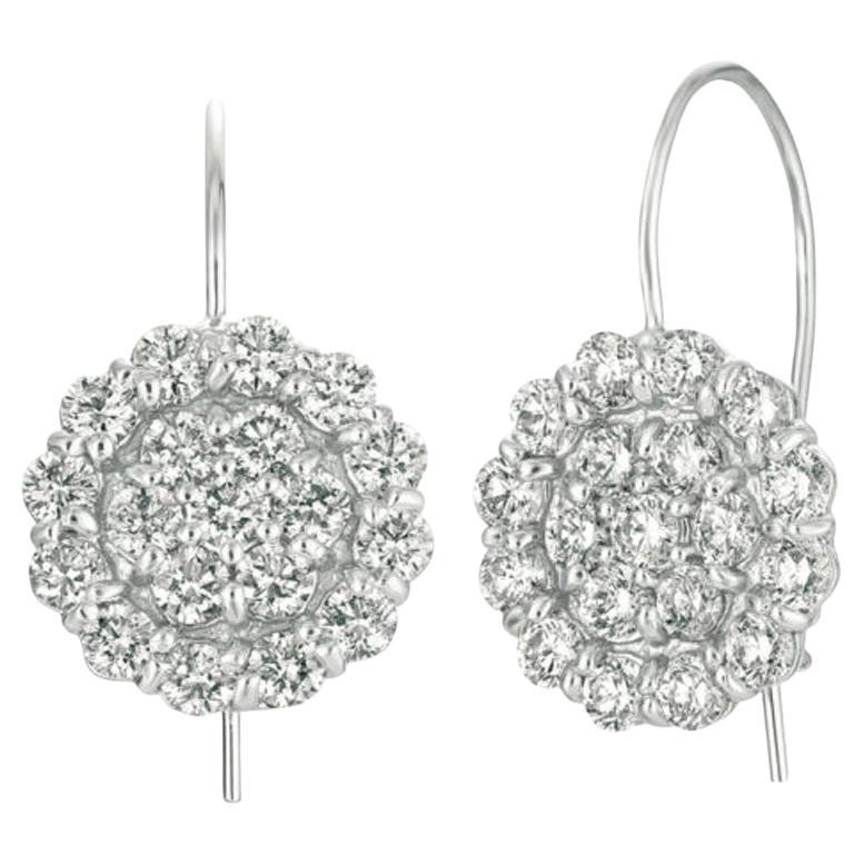 2.17 Carat Natural Diamond Cluster Earrings G SI 14K White Gold