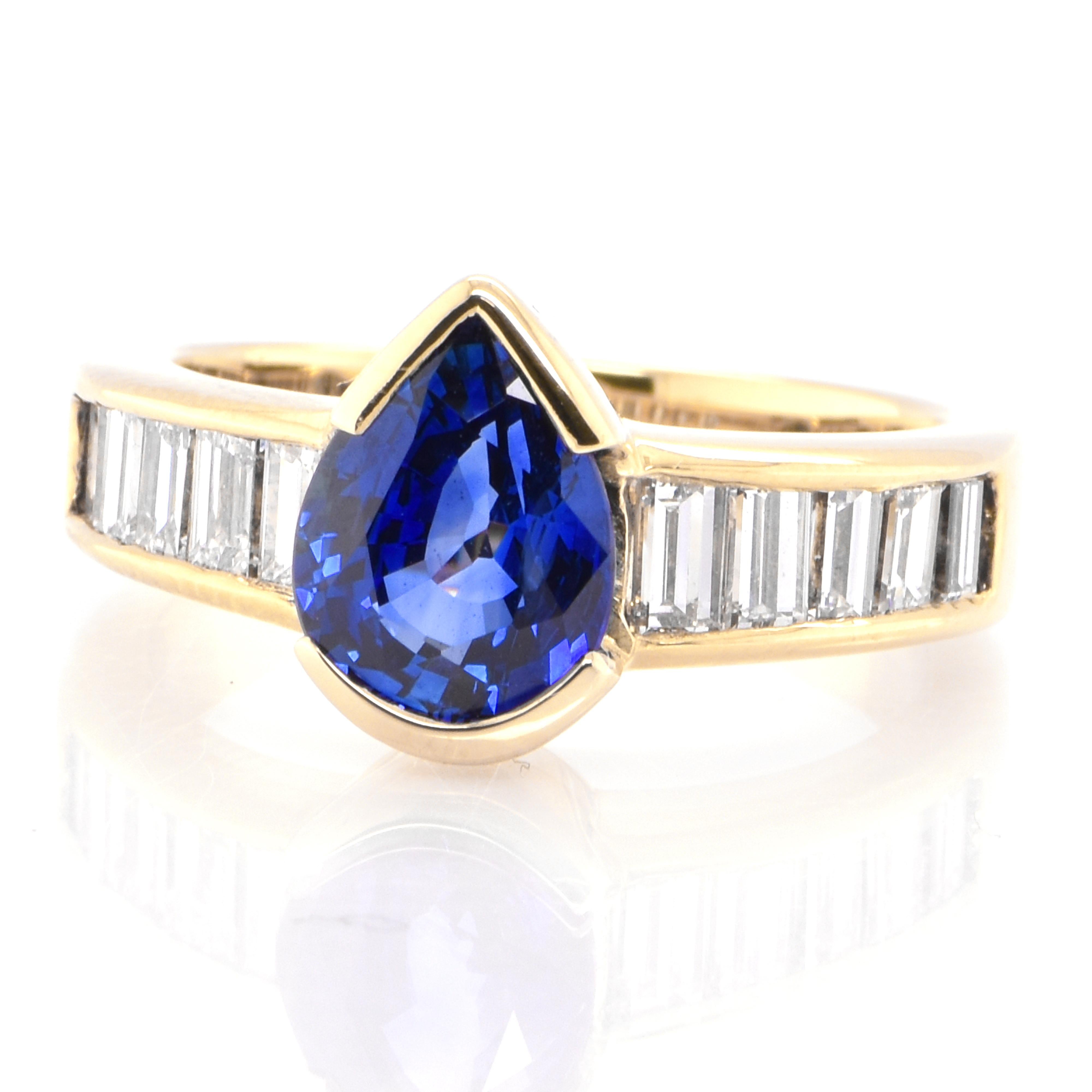 A beautiful ring featuring 2.17 Carat Natural Sapphire and 0.94 Carats Diamond Accents set in 18 Karat Yellow Gold. Sapphires have extraordinary durability - they excel in hardness as well as toughness and durability making them very popular in
