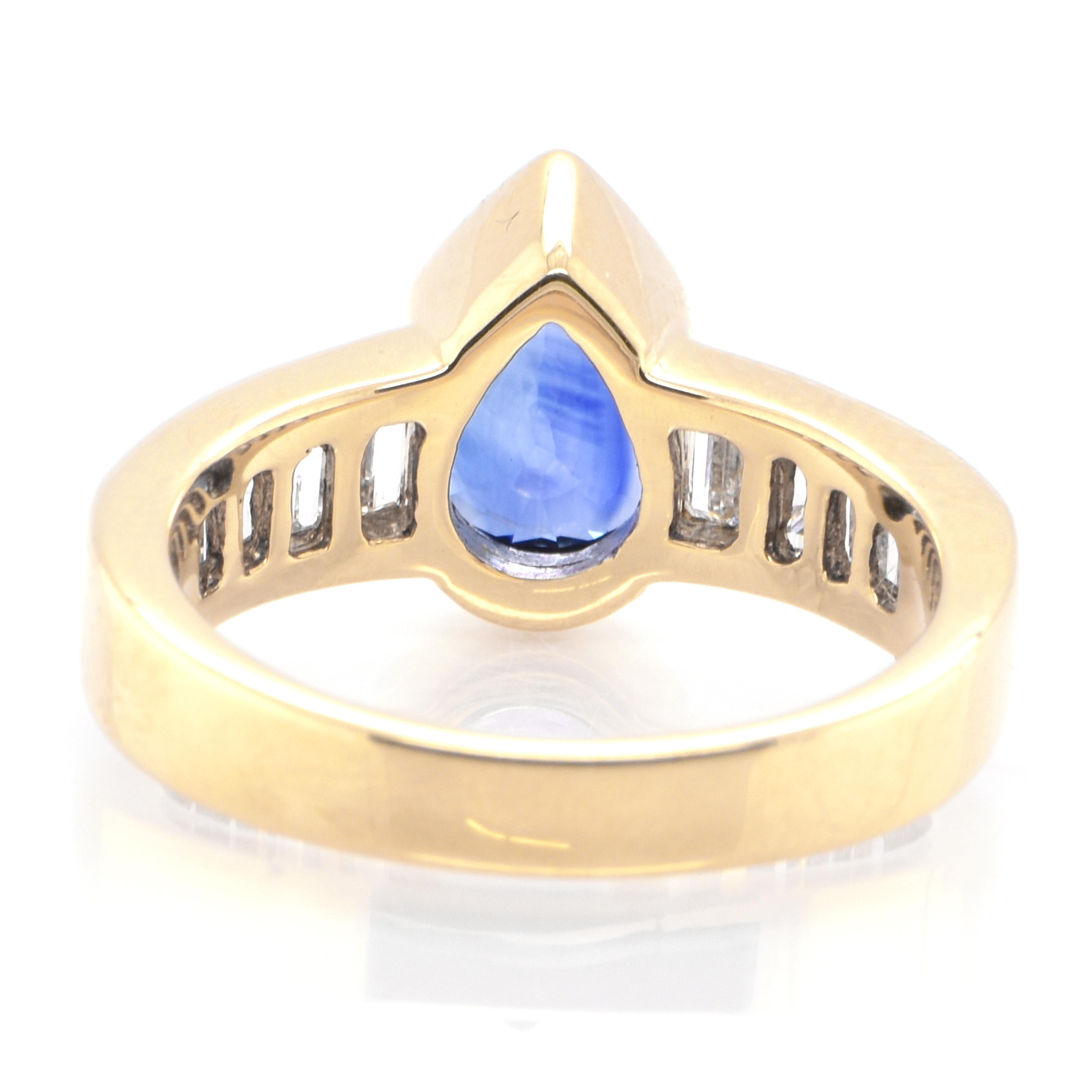 Women's 2.17 Carat Natural Sapphire and Diamond Baguette Ring Set in 18k Yellow Gold
