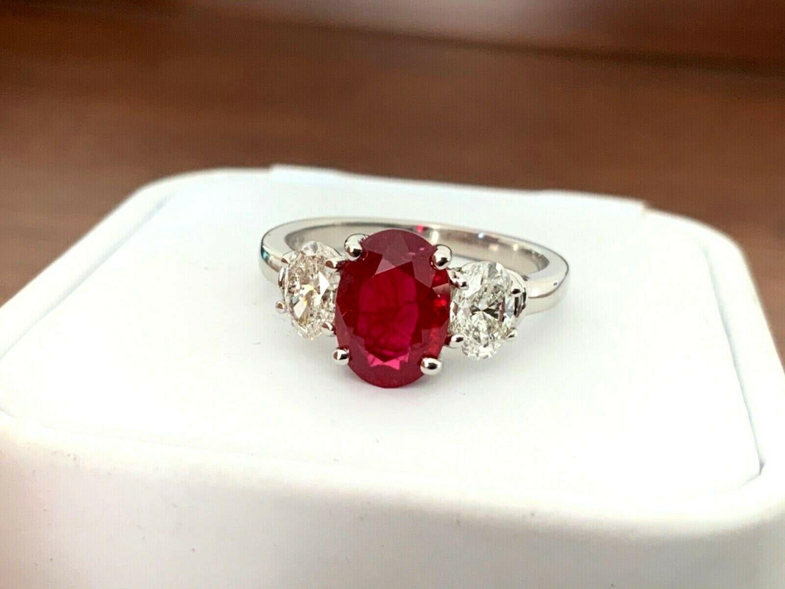 2.17 Carat Natural Vivid Red Oval Cut Burma Ruby and Diamond Ring GIA Certified 2