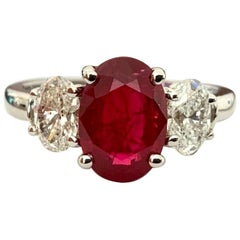 2.17 Carat Natural Vivid Red Oval Cut Burma Ruby and Diamond Ring GIA Certified