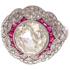 2.17 Carat Old European Cut Diamond Ruby Platinum Engagement Ring