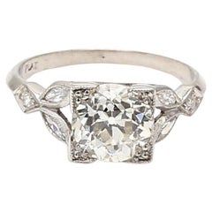 2.17 Carat Old European Cut K SI2 and I VS2 Diamond Platinum Engagement Ring