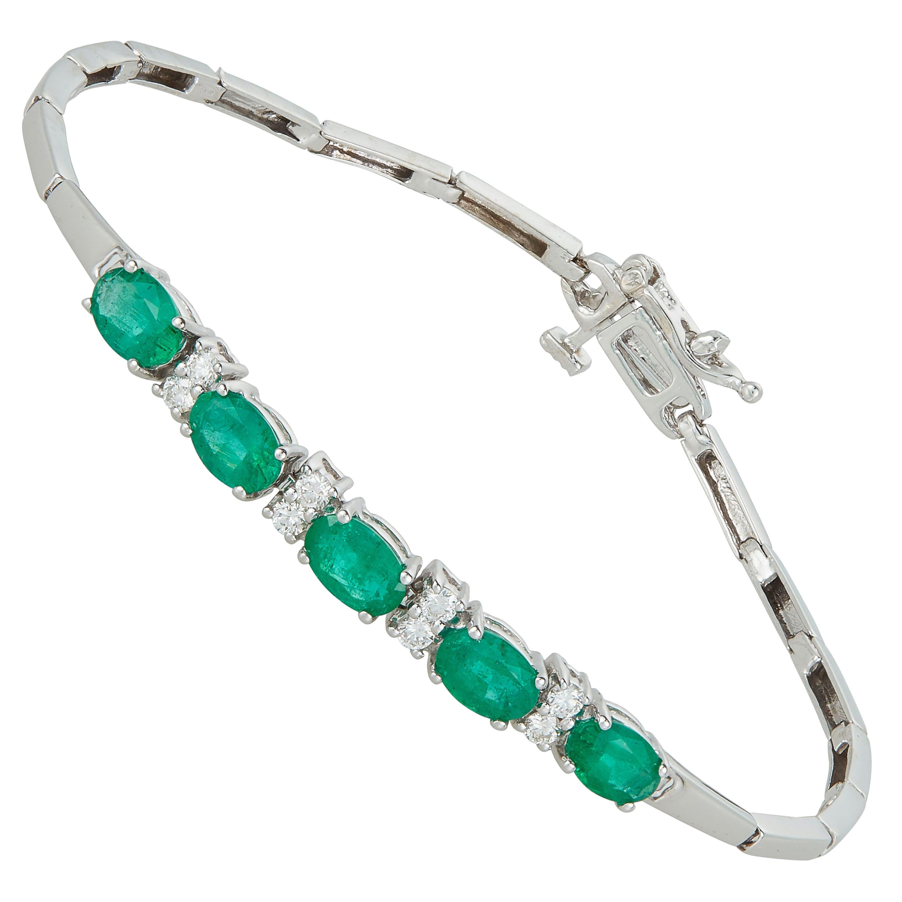 2.17 Carat Oval Emerald Diamond Half Tennis Bracelet 14 Karat White Gold