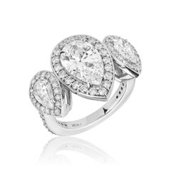 2.17 Carat Pear Shaped Diamond Three-Stone Ring
