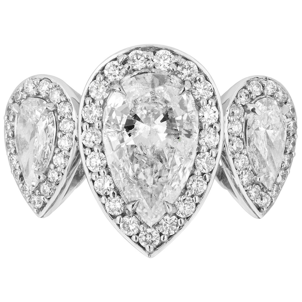 2.17 Carat Pear Shaped Diamond Three-Stone Ring For Sale