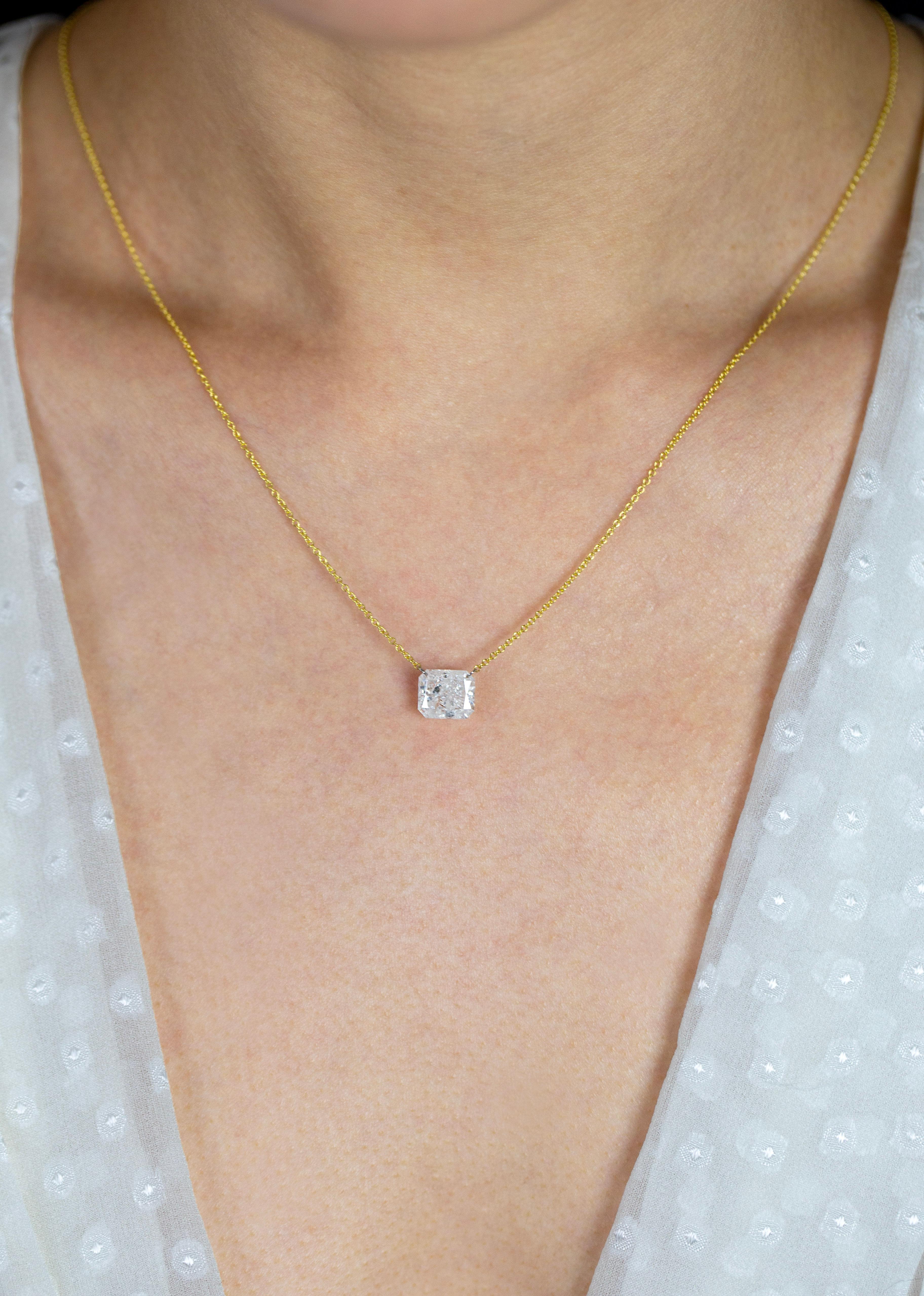 Contemporary 2.17 Carat Radiant Cut Diamond Drilled Through Pendant Necklace For Sale