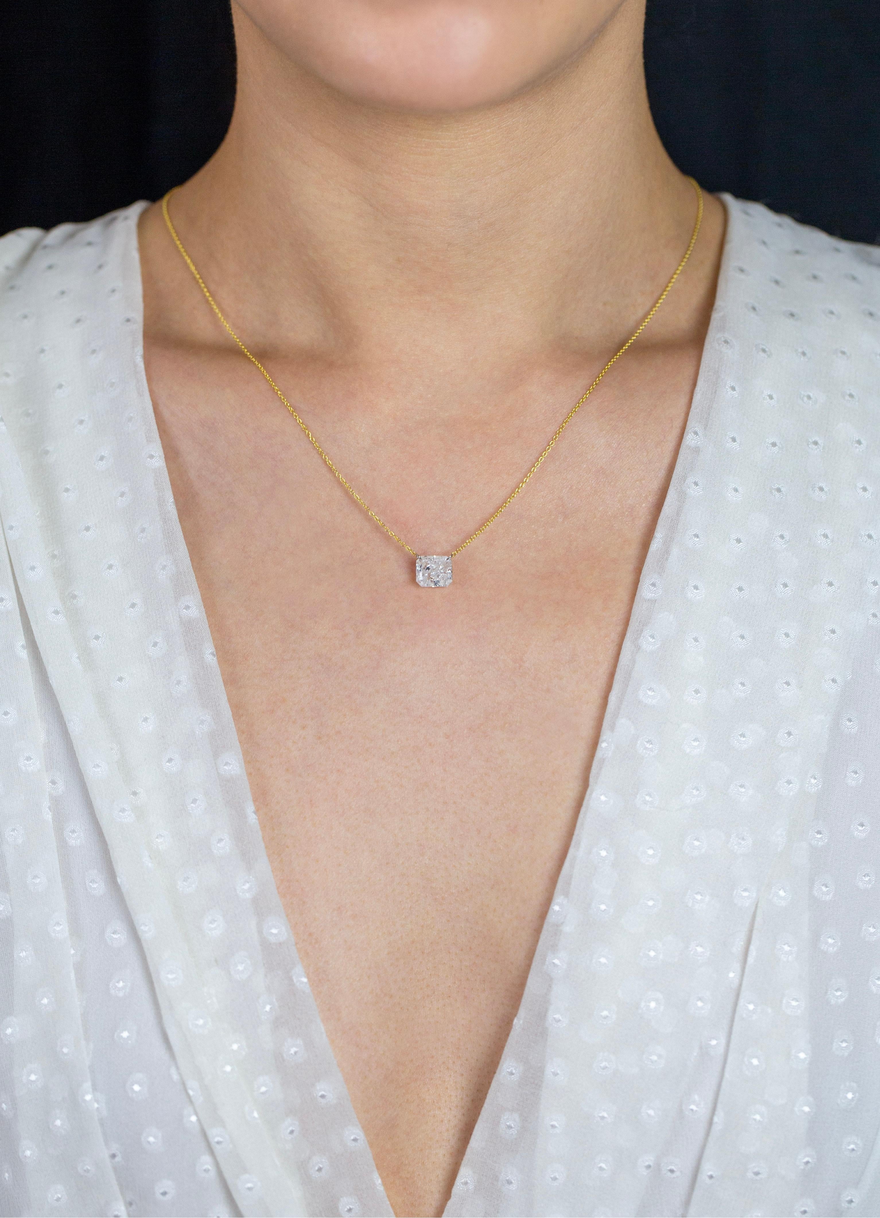 2.17 Carat Radiant Cut Diamond Drilled Through Pendant Necklace In New Condition For Sale In New York, NY