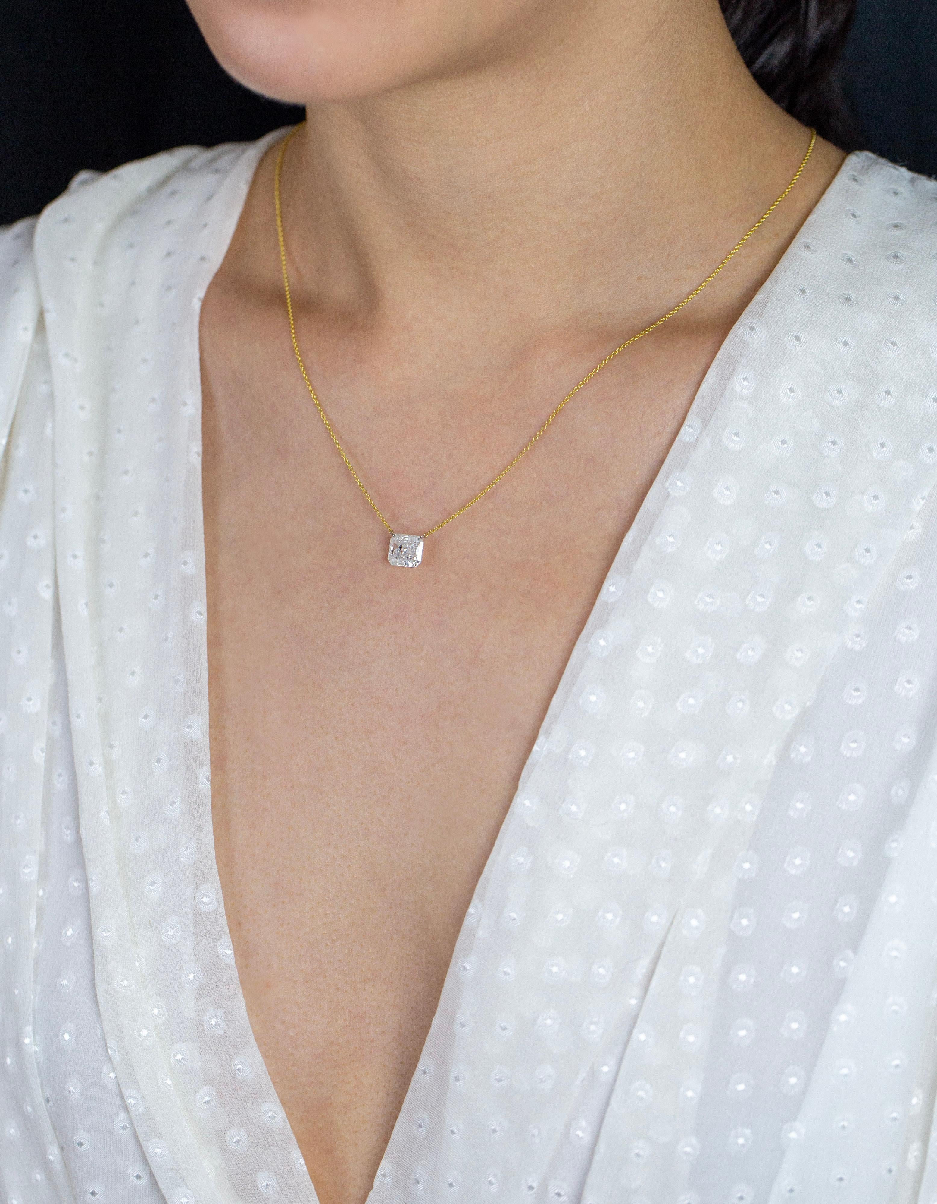 Women's 2.17 Carat Radiant Cut Diamond Drilled Through Pendant Necklace For Sale