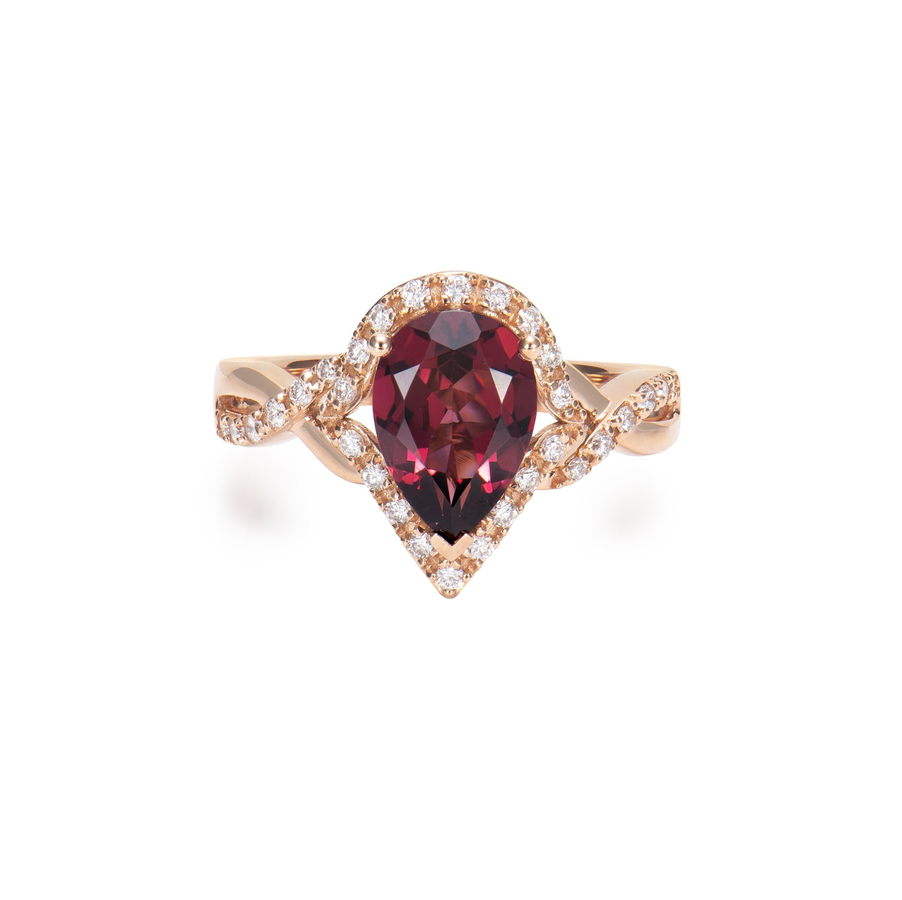 Contemporary Sunita Nahata Rhodolite 2.17ct. Cocktail Ring in 18KRG with White Diamond. For Sale