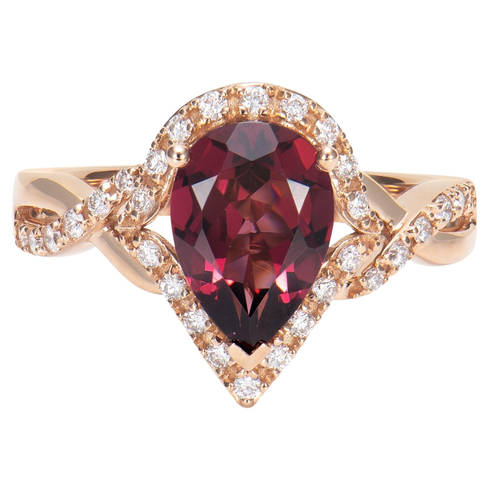 2.17 Carat Rhodolite Cocktail Ring in 18 Karat Rose Gold with White Diamond.