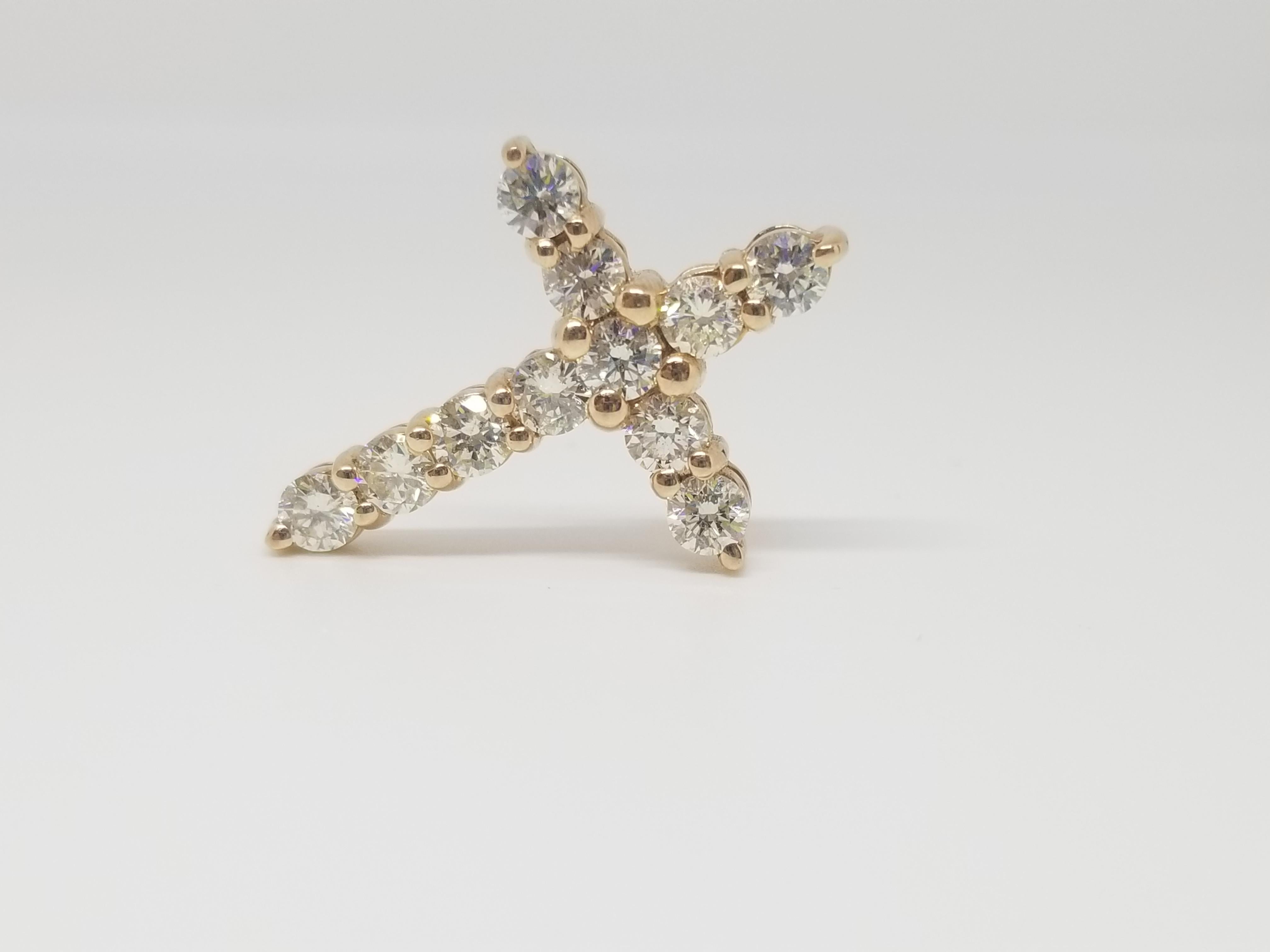 2.15 Carat Rose Gold Diamond Cross Pendant 14 Karat In New Condition In Great Neck, NY