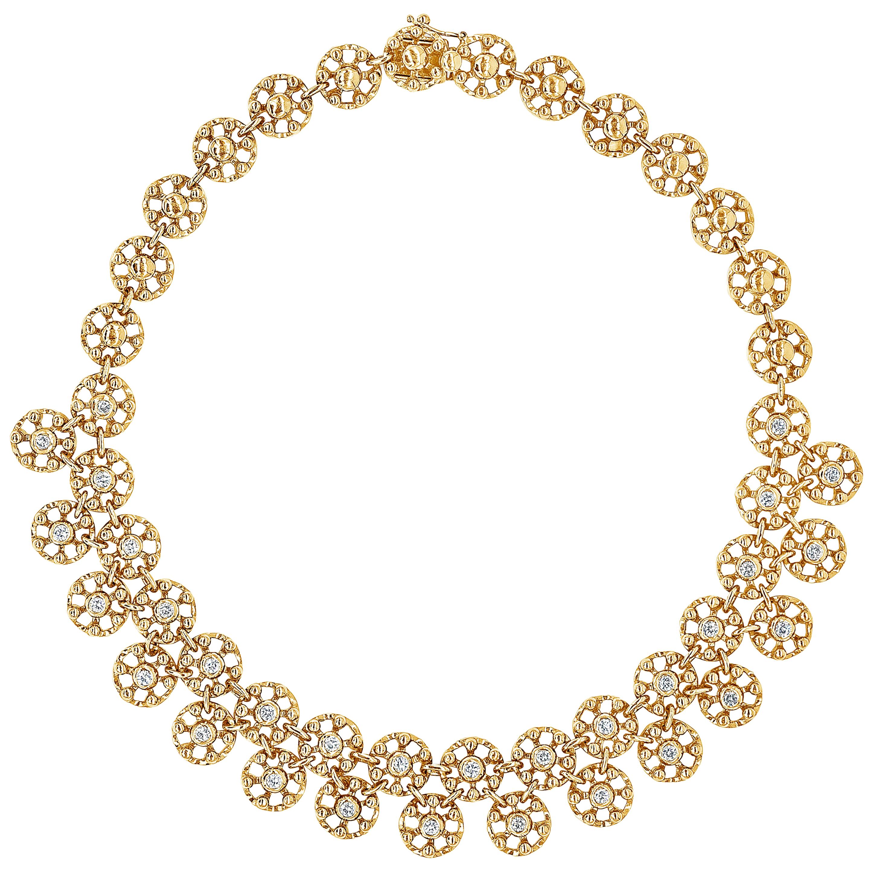 2.17 Carat Round Diamond Open-Work Circle Necklace in Yellow Gold