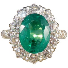 2.17 Carat Vivid Emerald and Diamond Cluster Ring in 18ct Yellow and White Gold