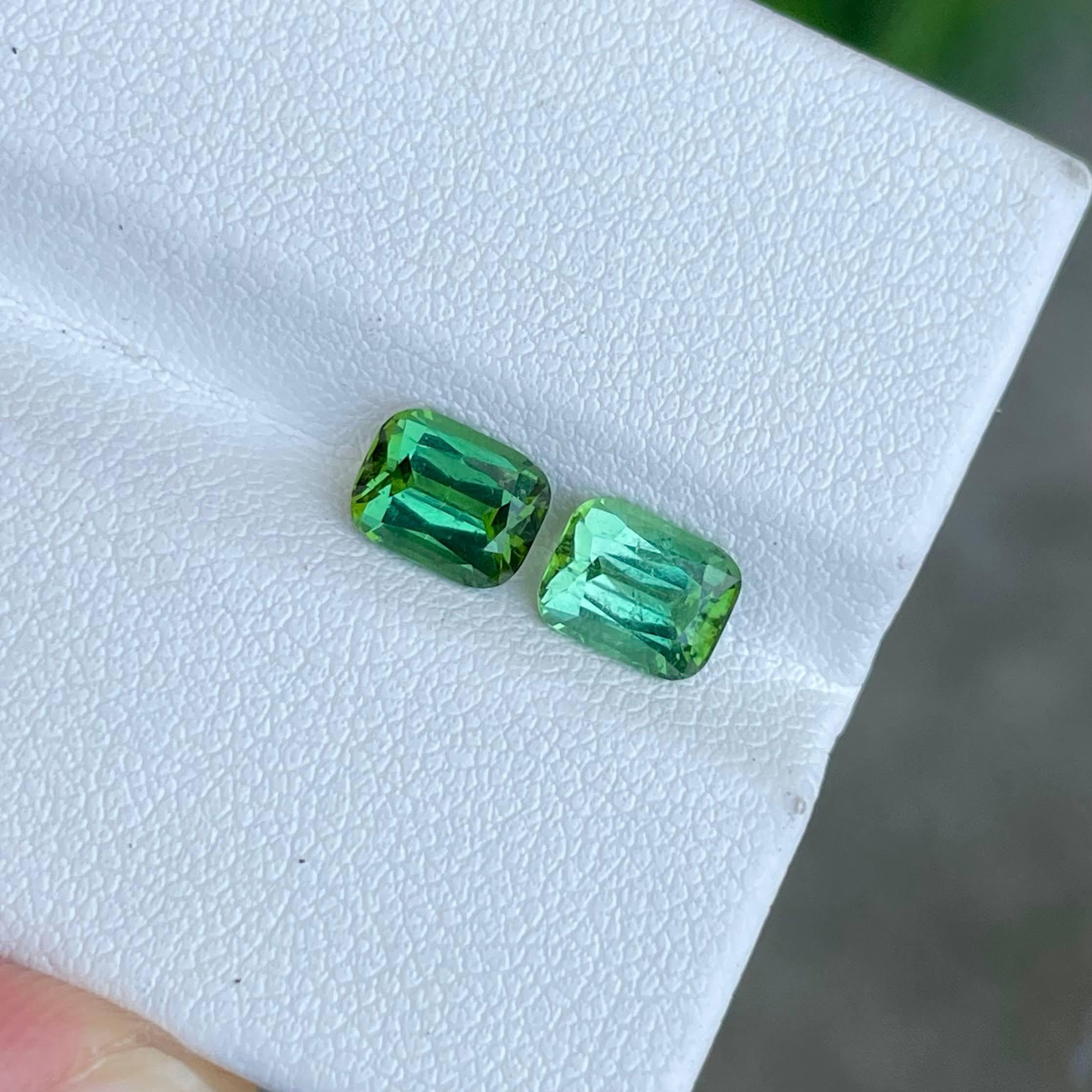 2.17 Carat Natural Loose Light Green Tourmaline Pair Cushion Cut Afghan Gemstone For Sale 2