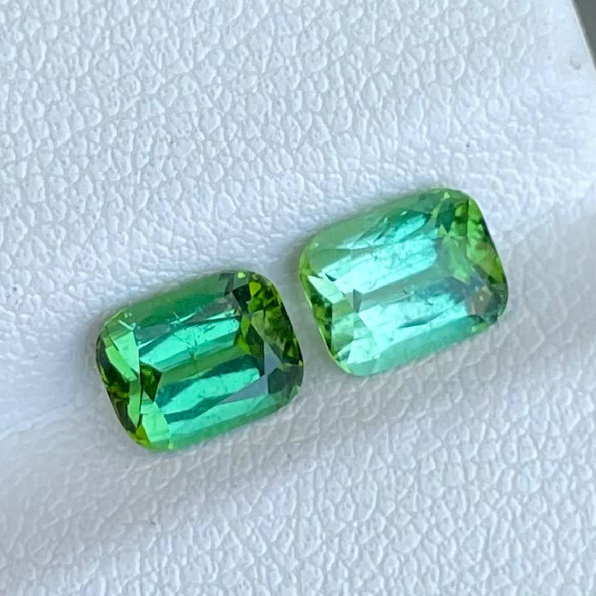 2.17 Carat Natural Loose Light Green Tourmaline Pair Cushion Cut Afghan Gemstone For Sale 3