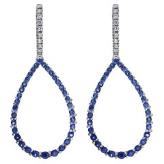 2.17 Carats Total Round Cut Sapphire & Diamond Dangle Earrings