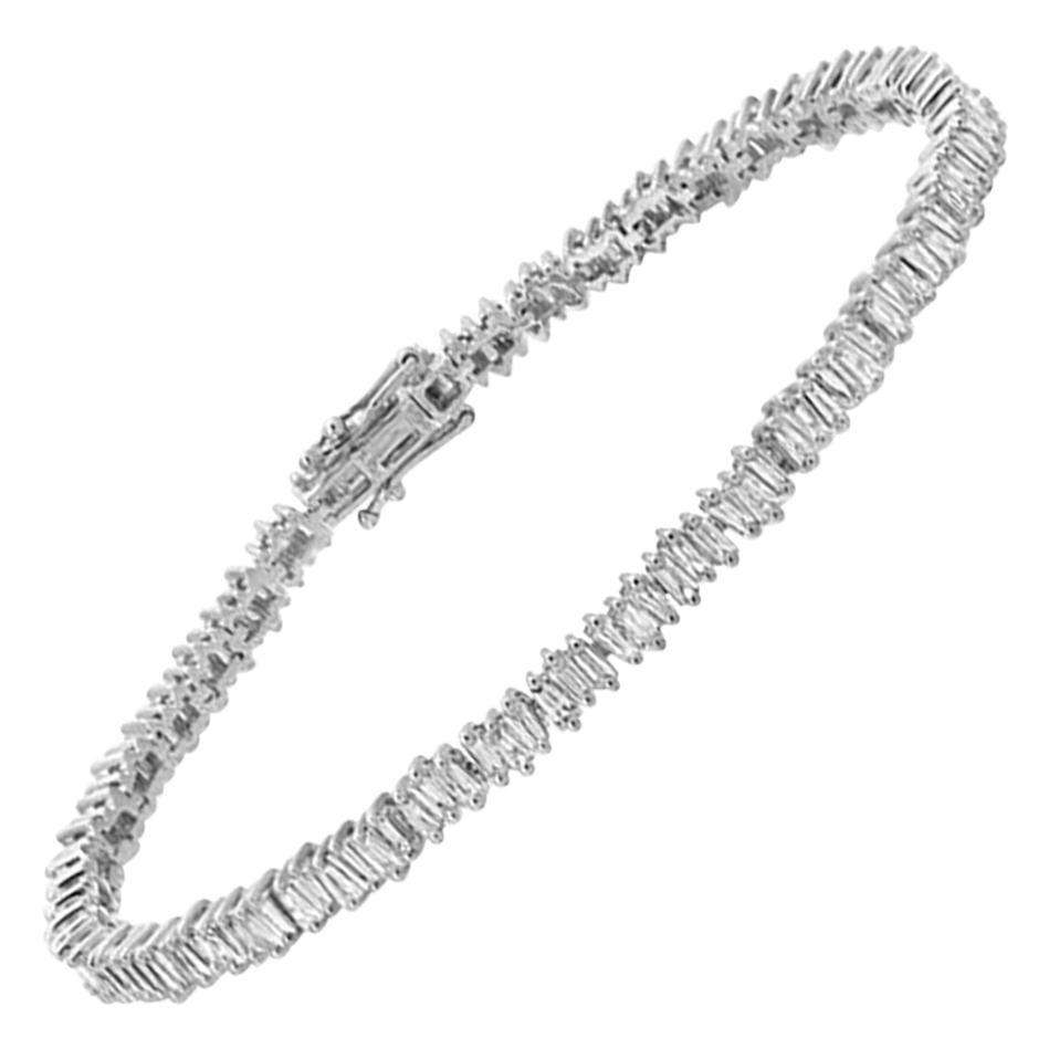 2.17 Carat Natural Baguette 18 Karat White Gold Zig Zag Bracelet