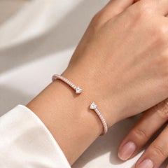 2.17 CTW Micro Pave Diamond Heart Cuff Bracelet 14 Karat Yellow Gold