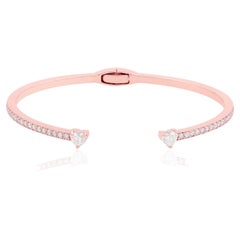 2.17 CTW Micro Pave Diamond Heart Cuff Bracelet 14 Karat Yellow Gold