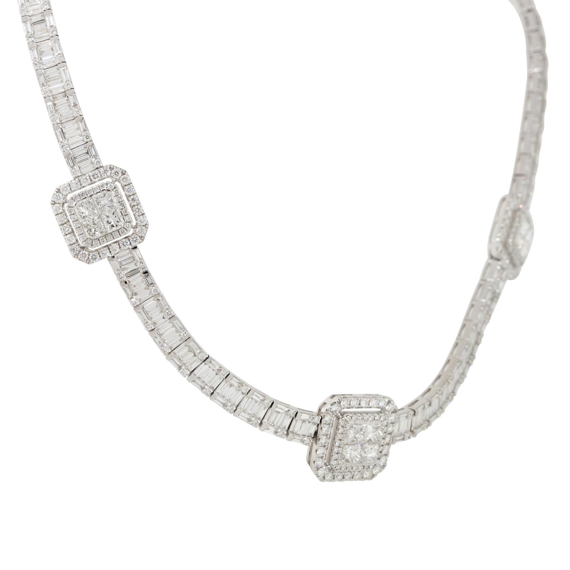Baguette Cut 21.71 Carat Multi-Shape Diamond Station Necklace 18 Karat in Stock For Sale