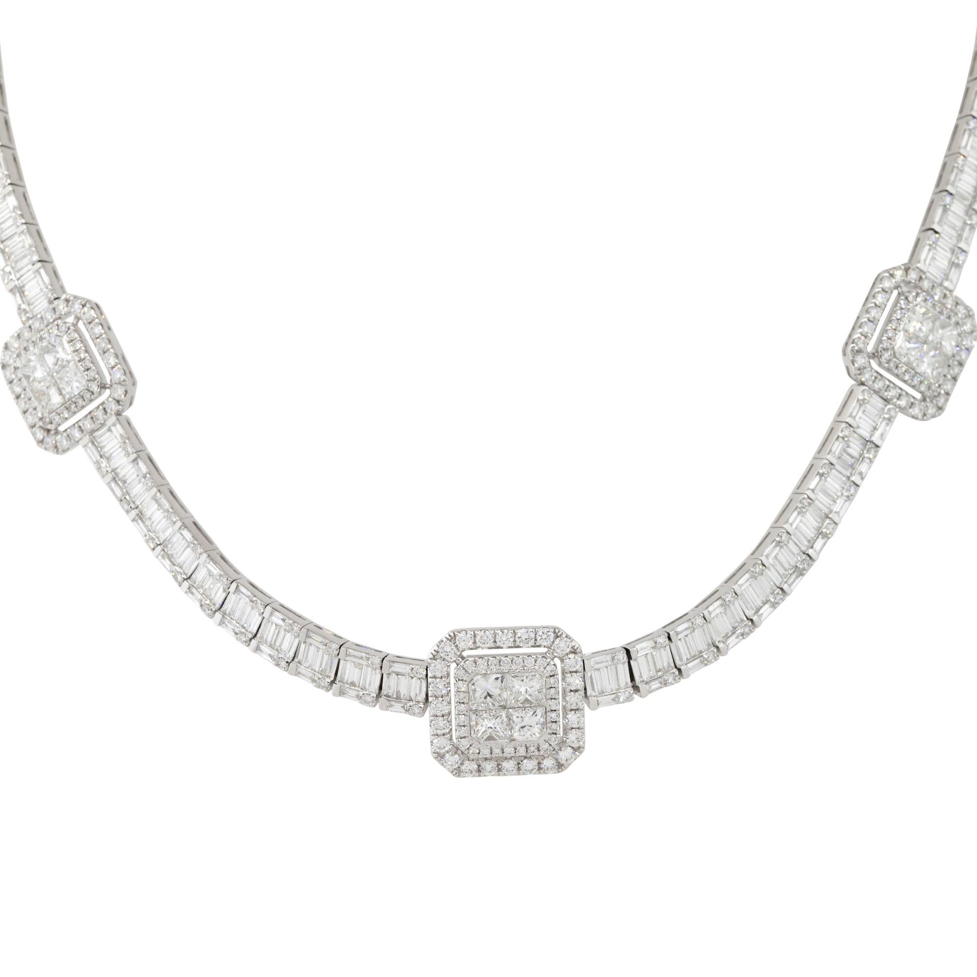 Women's 21.71 Carat Multi-Shape Diamond Station Necklace 18 Karat in Stock For Sale