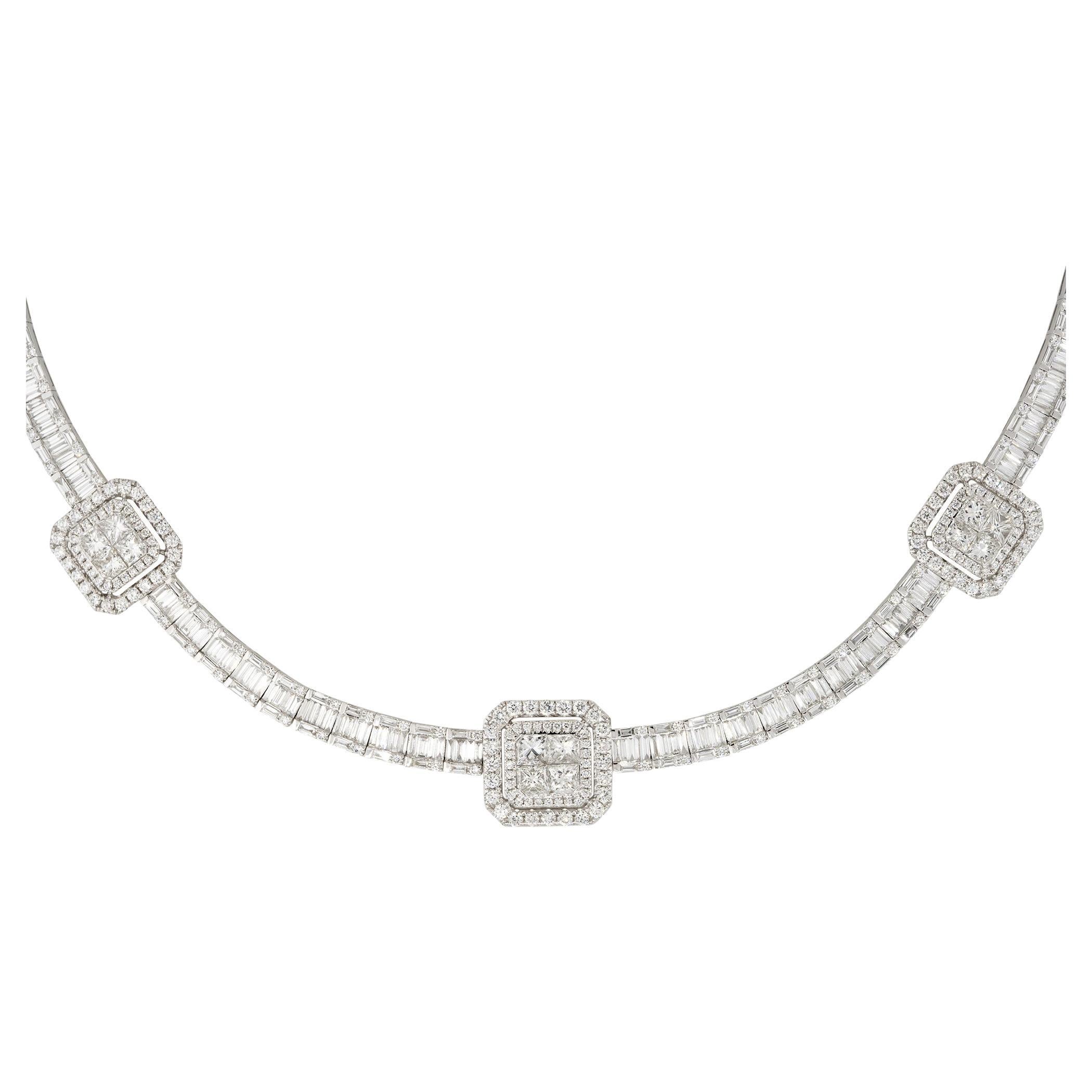 21.71 Carat Multi-Shape Diamond Station Necklace 18 Karat in Stock For Sale