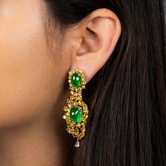 21.71 Carat Natural Emerald Cabochon & 10.61ctw Natural Yellow Diamond Earrings