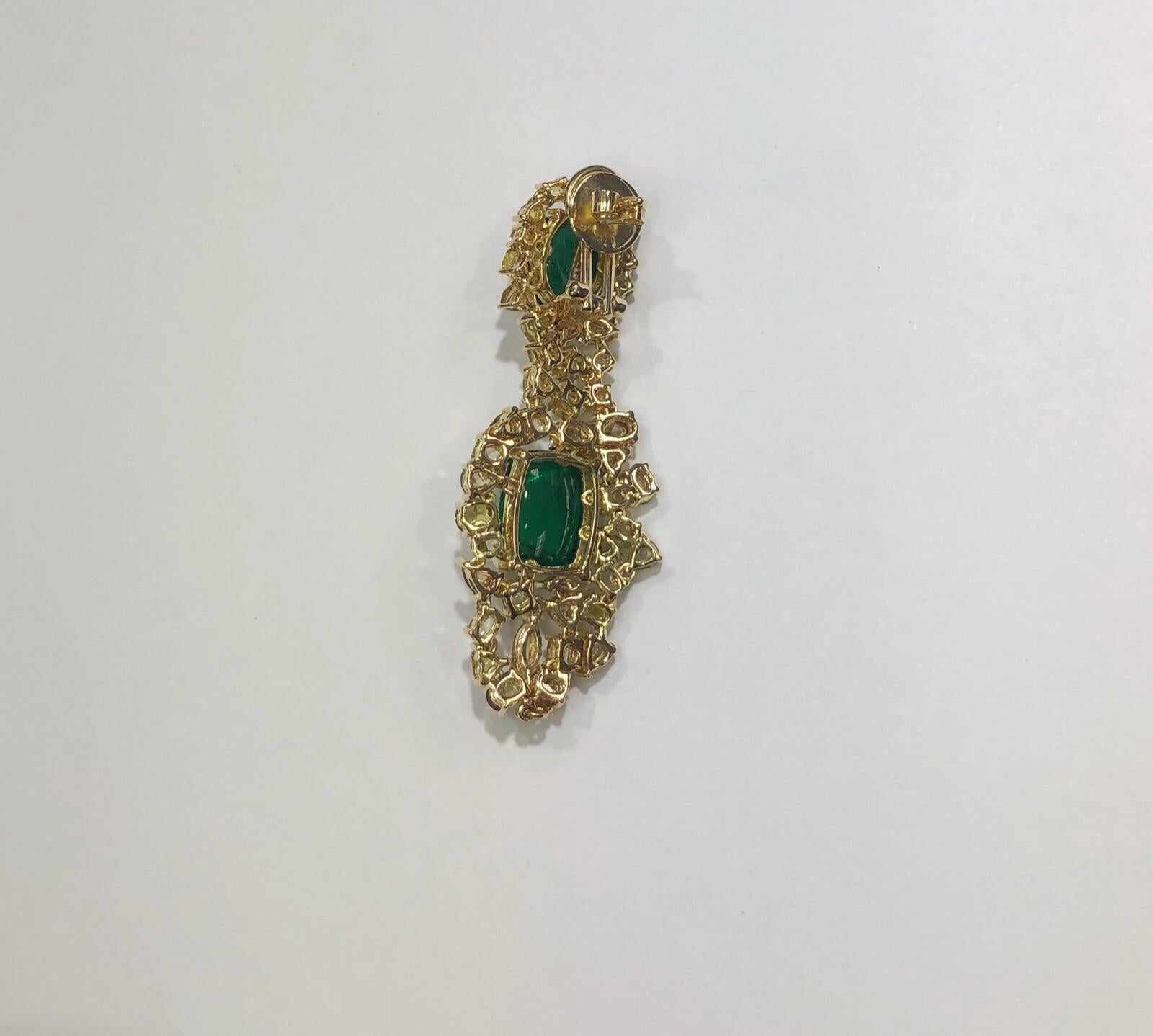 21.71 Carat Natural Emerald Cabochon & 10.61ctw Natural Yellow Diamond Earrings  For Sale 1