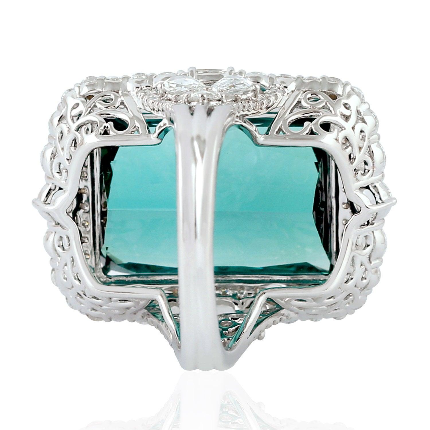 For Sale:  21.73 Carat Green Tourmaline Diamond 18 Karat Gold Ring 3