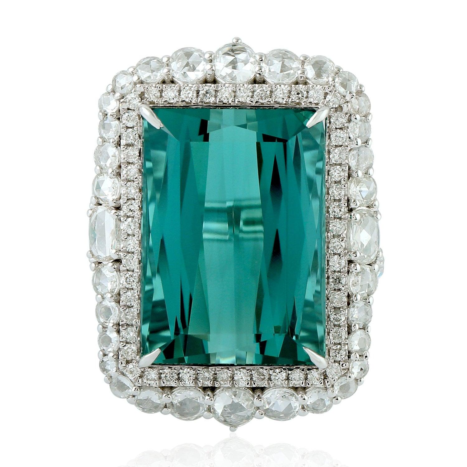 For Sale:  21.73 Carat Green Tourmaline Diamond 18 Karat Gold Ring 4