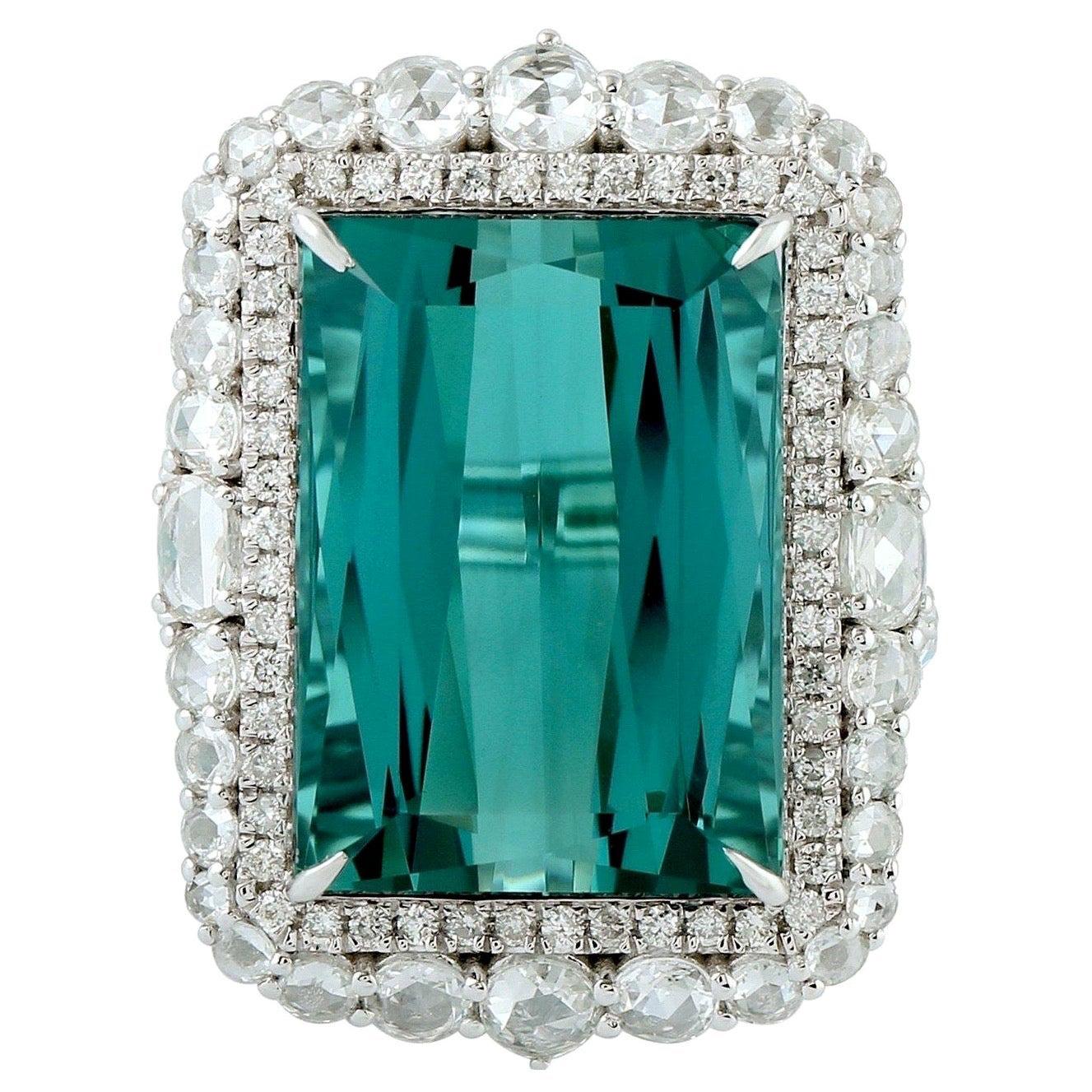 For Sale:  21.73 Carat Green Tourmaline Diamond 18 Karat Gold Ring