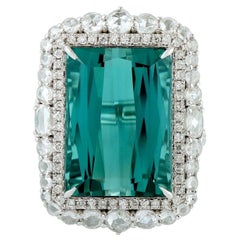 21.73 Carat Green Tourmaline Diamond 18 Karat Gold Ring