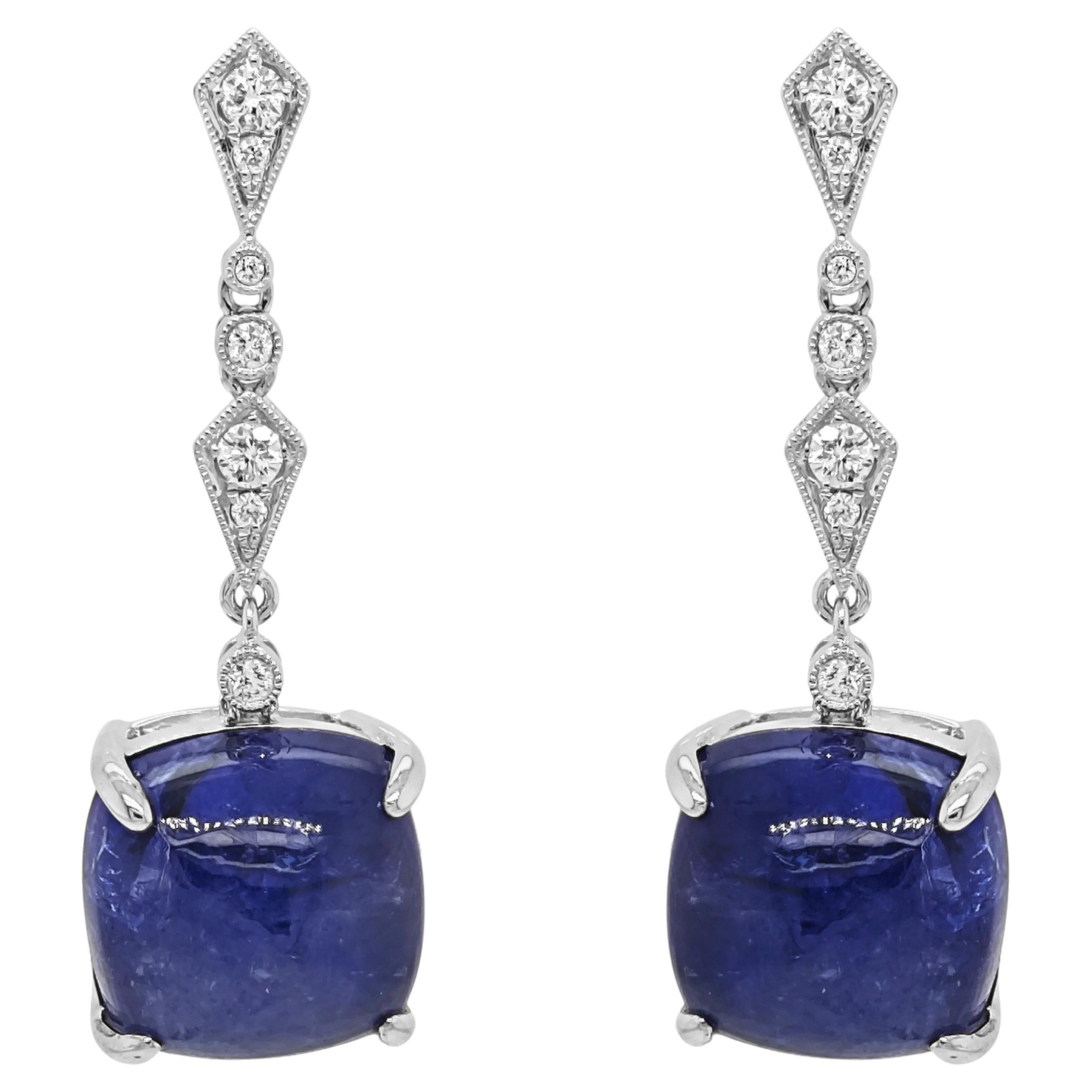 21.73 Carats Tanzanite and White Diamond White Gold Earrings