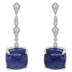 21.73 Carats Tanzanite and White Diamond White Gold Earrings