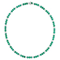 21.74 Carat Zambian Emerald 1.27 Carat SI/H Diamond Necklace 14 Karat White Gold
