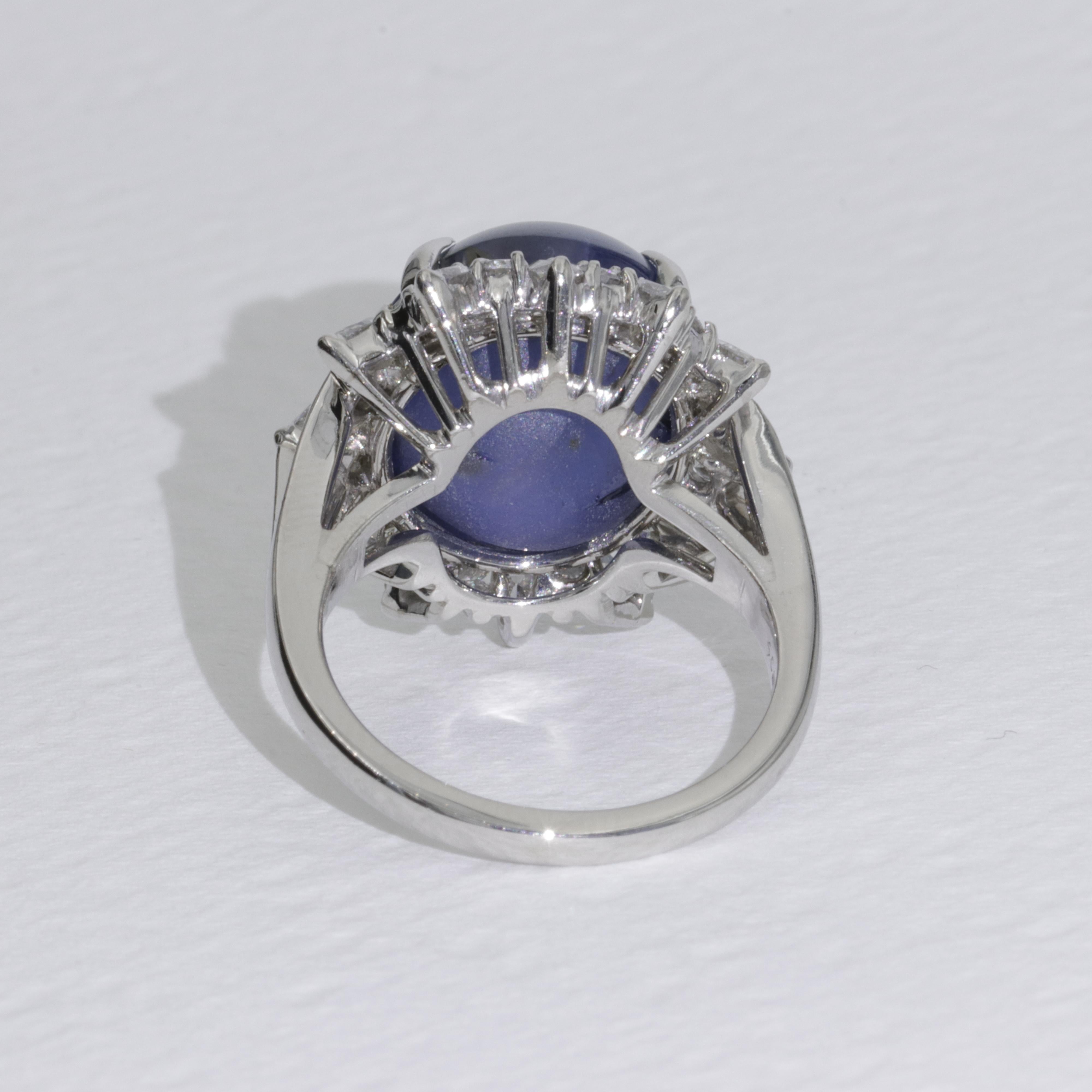 Cabochon 21.74ct Burma No Heat Star Sapphire in Platinum Ring by Shreve, Crump and Low  For Sale