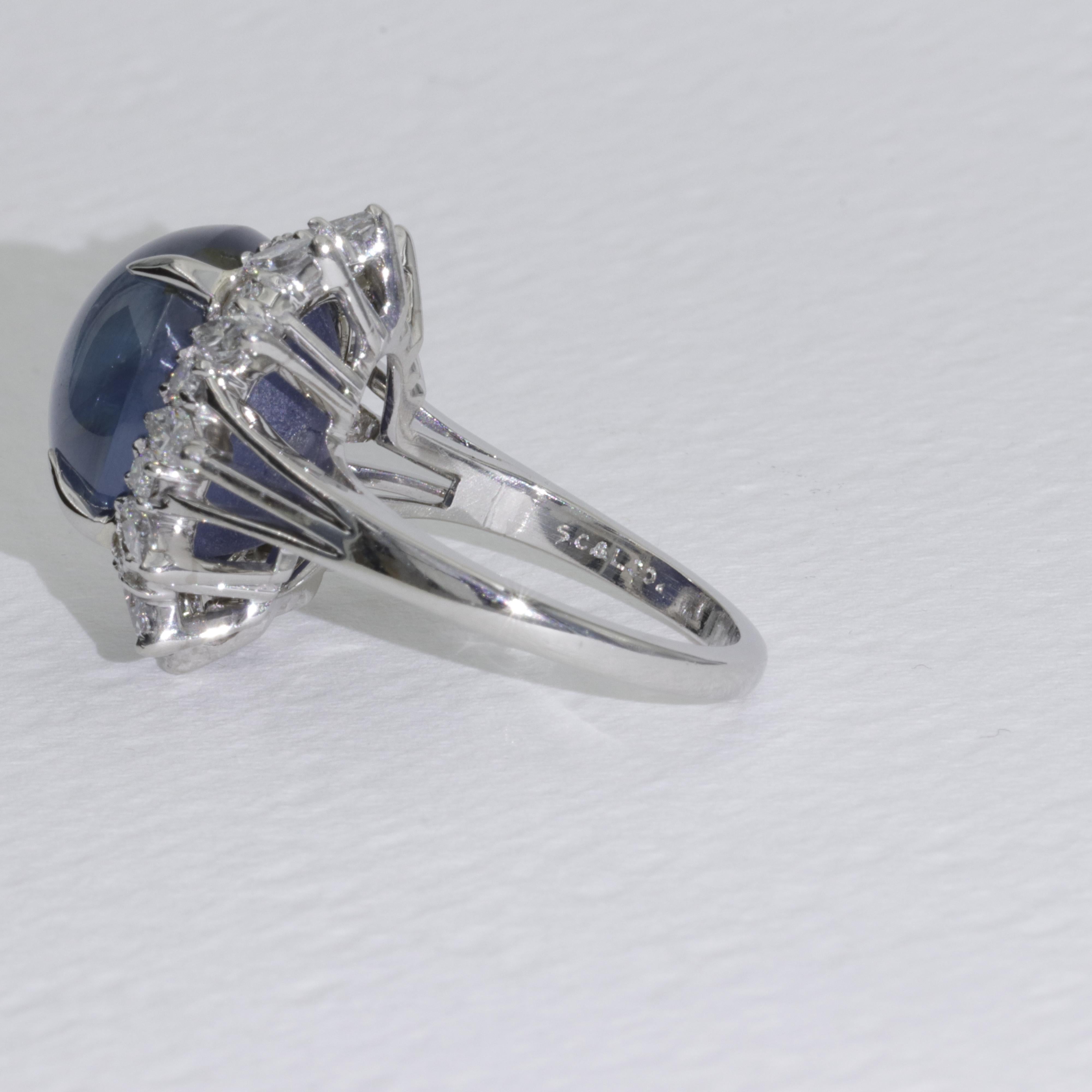 21.74ct Burma No Heat Star Sapphire in Platinum Ring by Shreve, Crump and Low  In Good Condition For Sale In Tampa, FL