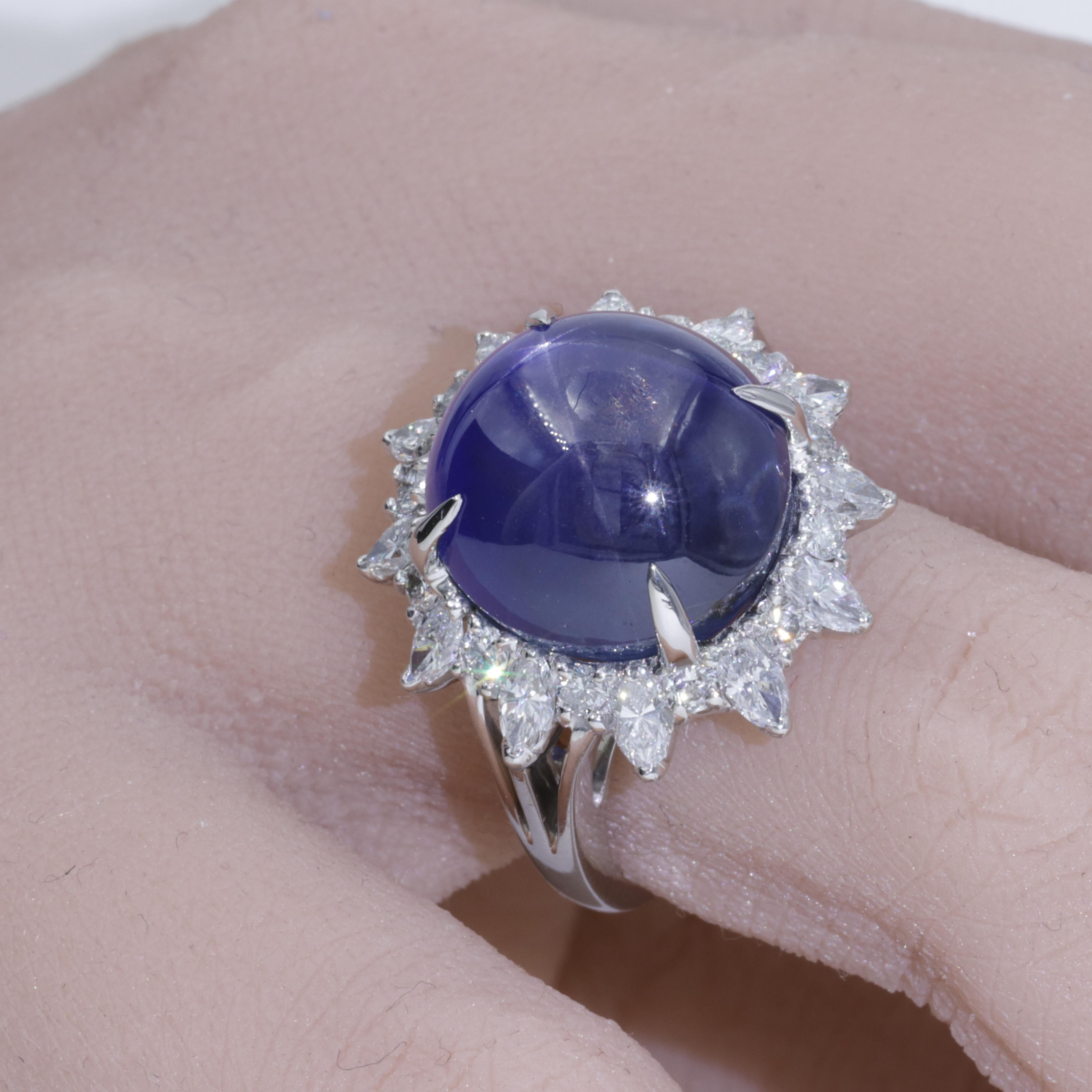 Women's or Men's 21.74ct Burma No Heat Star Sapphire in Platinum Ring by Shreve, Crump and Low  For Sale