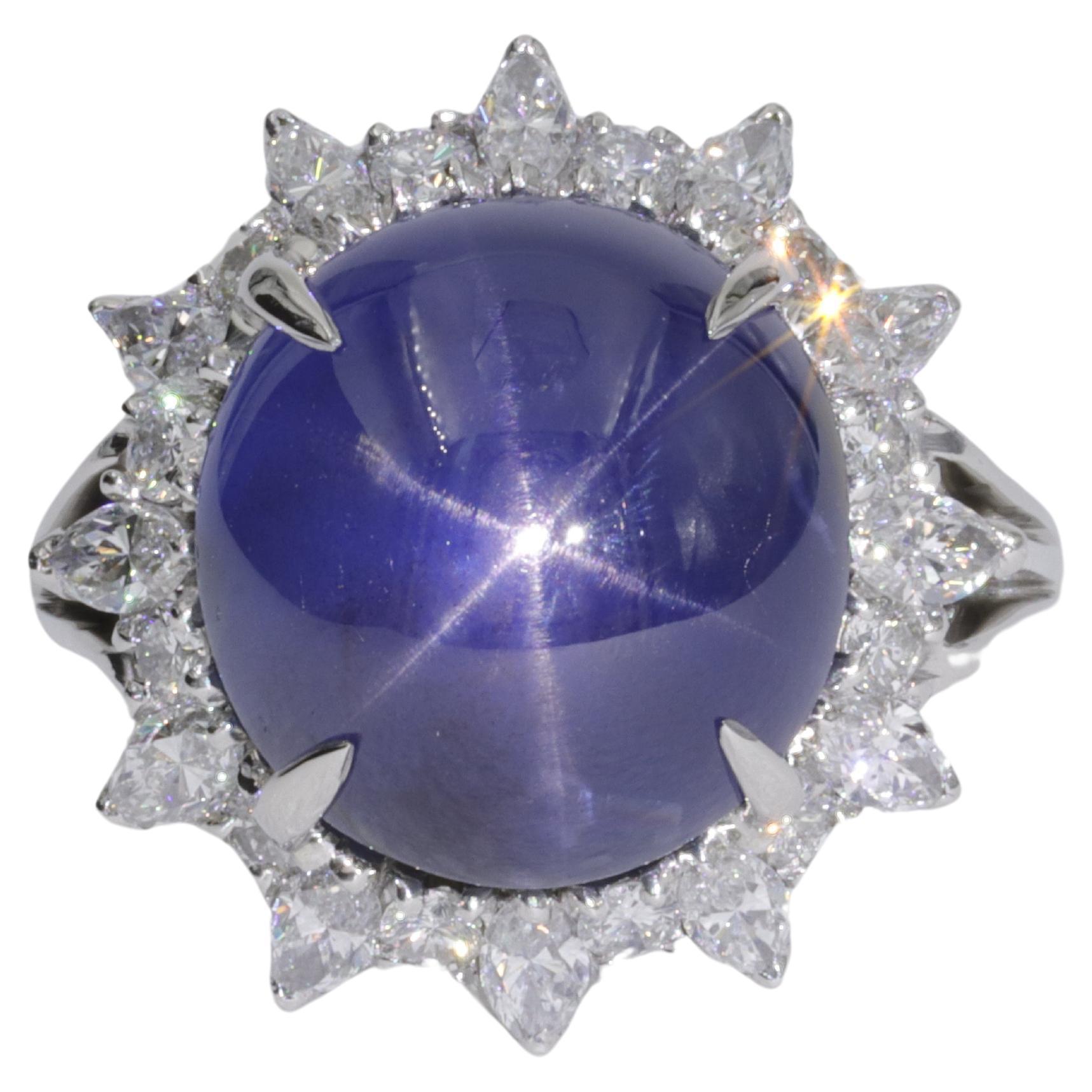 21.74ct Burma No Heat Star Sapphire in Platinum Ring by Shreve, Crump and Low  For Sale