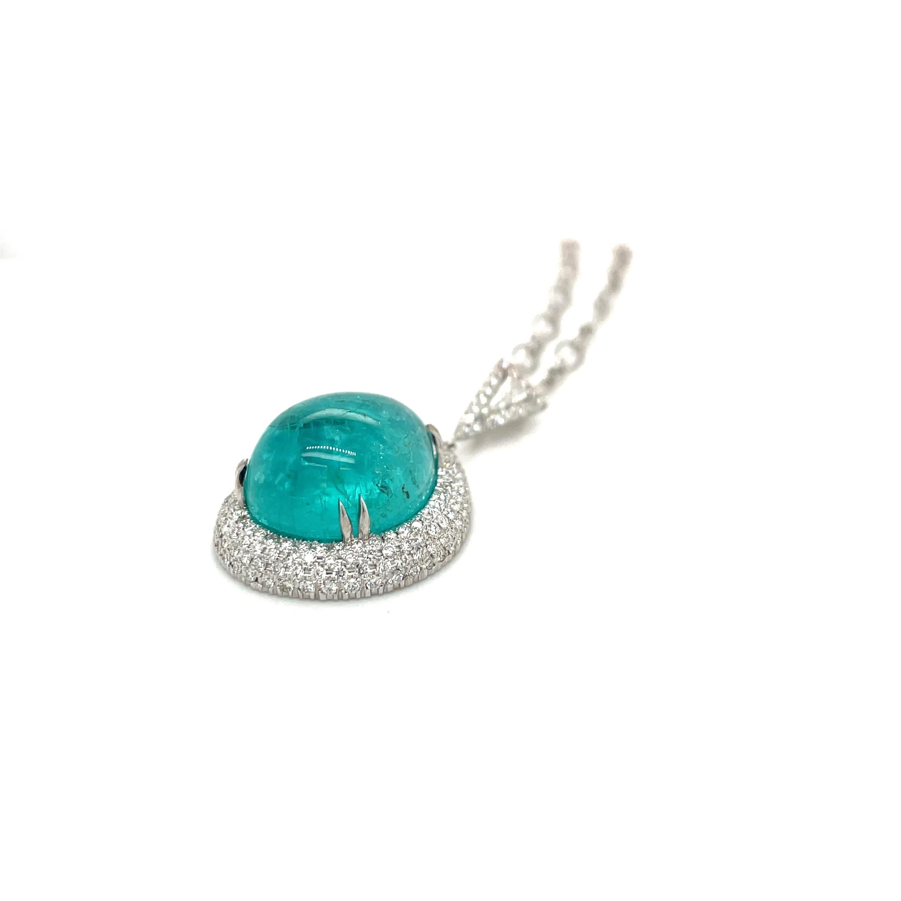 21.74Ct. Cabochon Paraiba Tourmaline Pendant Set in 18KT White Gold and Diamonds In New Condition In New York, NY