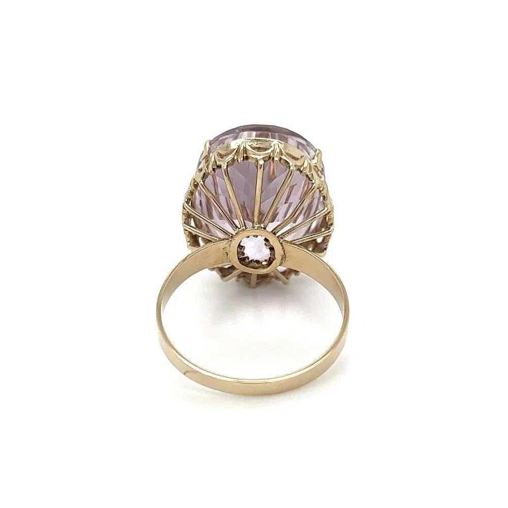 Oval Cut 21.77 Carat Large Oval Kunzite Solitaire Vintage Gold Ring For Sale