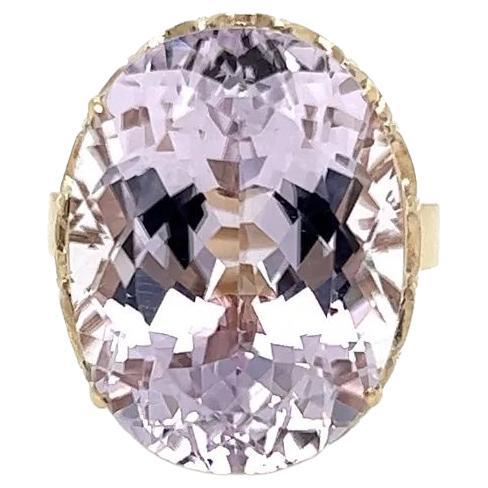 Bague solitaire en or vintage avec grande kunzite ovale de 21,77 carats