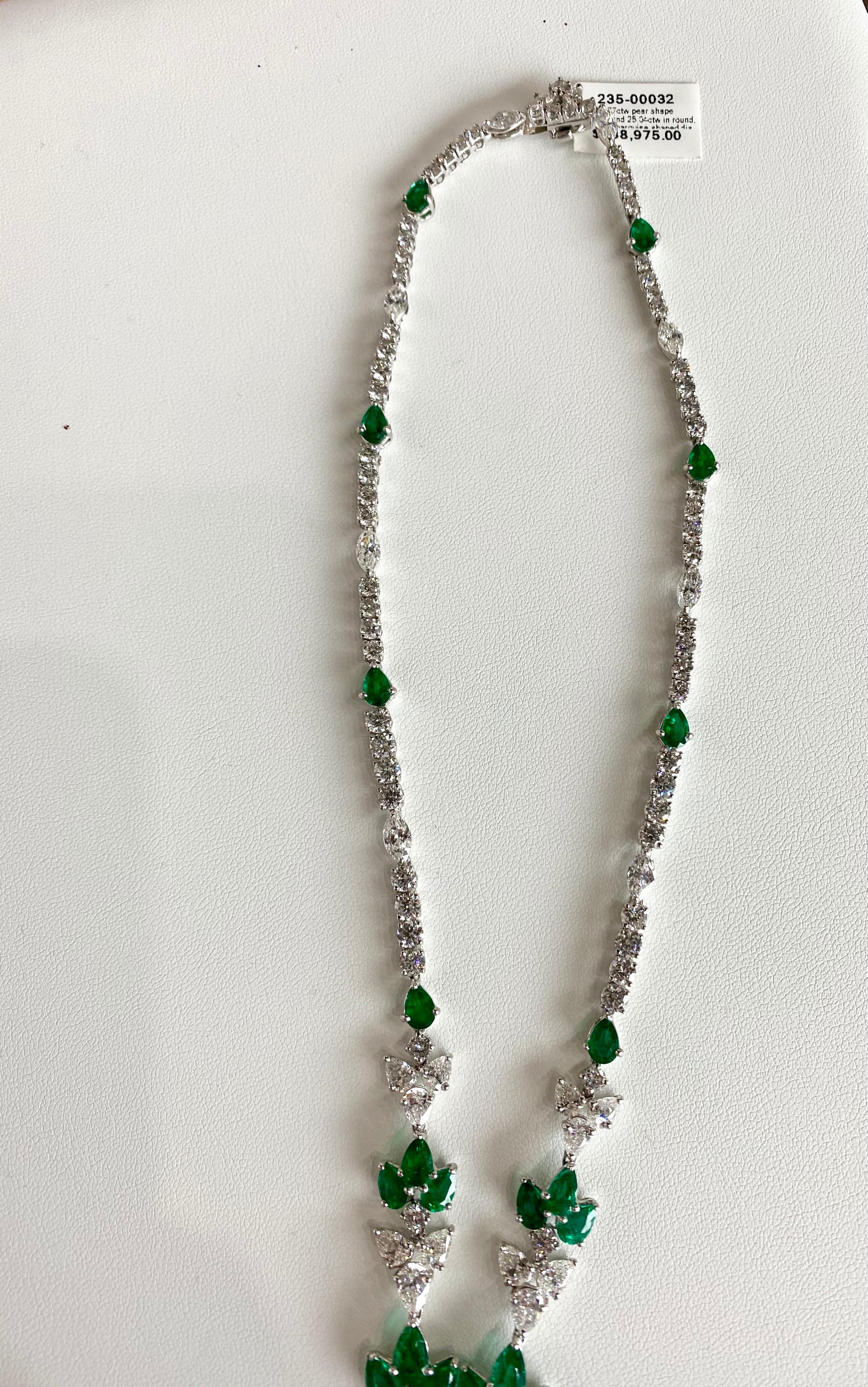 21.77 Carat Pear Shape Emerald and 25.04 Carat Diamond Vine Necklace For Sale 3