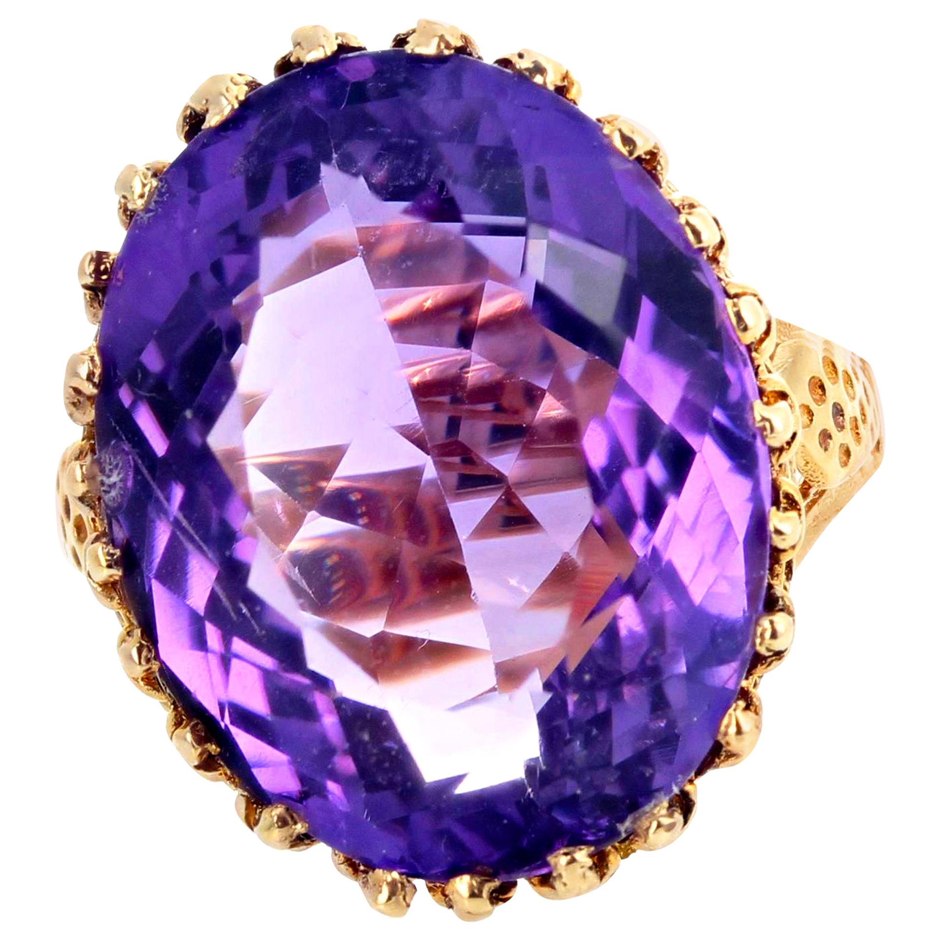 AJD Spectacular Oval Large 21.78 Ct Sparkling Amethyst Gold Cocktail Ring