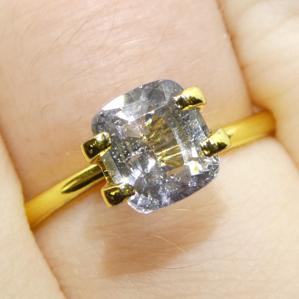 Description:

Gem Type: Sapphire 
Number of Stones: 1
Weight: 2.17 cts
Measurements: 6.92 x 6.26 x 4.78 mm
Shape: Cushion
Cutting Style Crown: Brilliant Cut
Cutting Style Pavilion: Step Cut 
Transparency: Transparent
Clarity: Very Slightly Included: