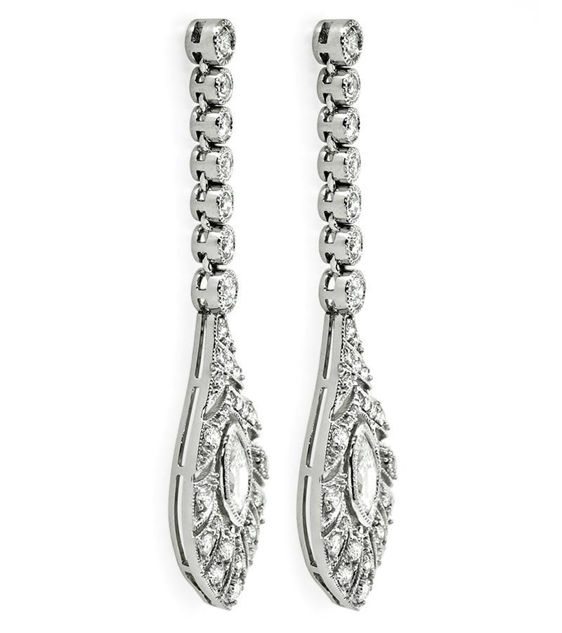 Marquise Cut 2.17ct Diamond Dangling Earrings For Sale