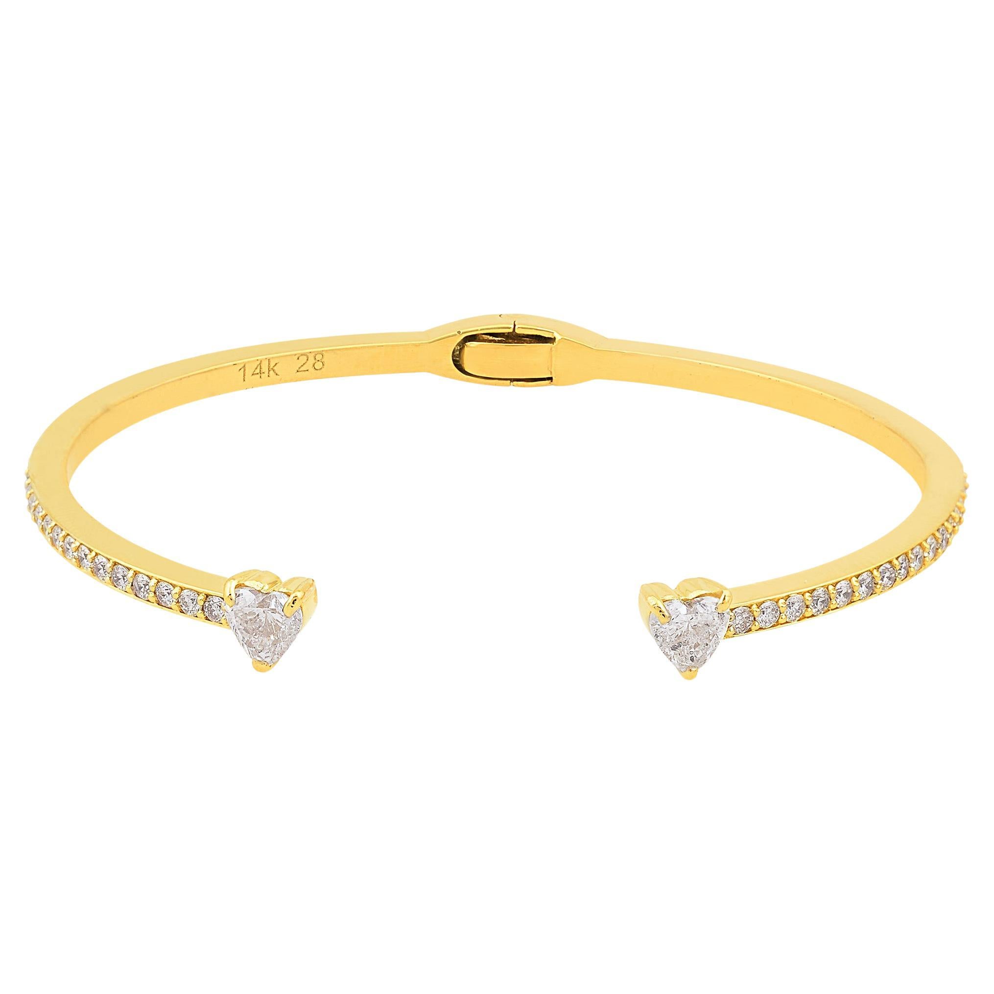 2.17Ct Heart Shape Diamond Cuff Cuff Bangle 14K Yellow Gold All Tariffs Paid